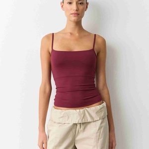 Camiseta de tirantes deportiva de algodón 100% elástica, acanalada, lisa, transpirable y de ajuste ceñido para mujer - Product Image 1