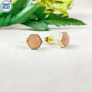 Pendientes de Plata 925 con Piedra Solar Hexagonal de 8mm y Engaste de Bisel |   Pendientes Minimalistas con Piedras Preciosas para Mujer - Product Image 5