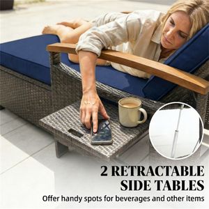 Chaise longue de patio extérieure bleu marine, lit de soleil pour terrasse - Product Image 4