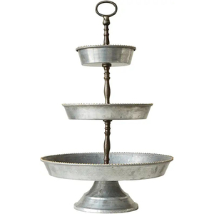 Plateau de service rustique à 3 niveaux, grande base en métal galvanisé, décoration et présentoir style ferme pour les fêtes café et l'organisation de la cuisine - Product Image 4