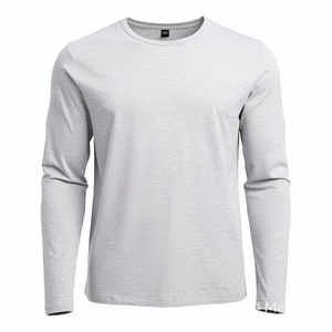 Men Long Sleeve T Shirt 100% Cotton Crew Neck Knitted Jersey Solid Casual Tee Custom <b>Logo</b> - Product Image 6