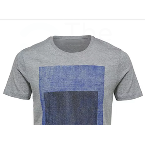 T-shirt gris à manches courtes et col rond pour homme avec motif géométrique bleu imprimé - Product Image 3