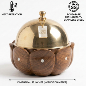 Oasis Lotus - Cazuela de madera tallada con tapa abovedada pulida e incrustaciones de perlas naturales, artesanal, para mantener la comida caliente (Diwaniyya) - Product Image 4