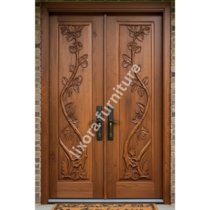 Puerta Doble de Madera Sólida Tallada a Mano con Diseño Floral de Lujo, Entrada Artística Ornamentada - Product Image 5