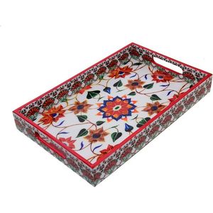 Bandeja de servir colorida con diseño floral, bandeja decorativa rectangular con asas, bandeja de servir para hotel - Product Image 1