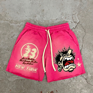Shorts en toile personnalisés pour hommes, respirants, taille mi-haute élastique, logo vieilli, délavés à l'acide, entrejambe de 5 pouces, style décontracté urbain, très tendance - Product Image 1