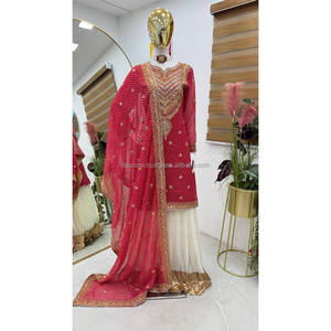 Conjunto Sharara de mujer de color rojo Sonakshi Sinha para bodas inspirado en la actriz - Product Image 4