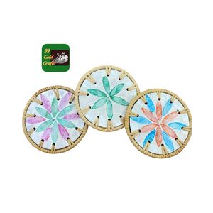 BOHEMIN VINTAGE STYLE RATTAN <b>COASTER</b> WITH <b>CERAMIC</b> AND MOTHER OF PEARL INLAY MATS AND PADS FROM VIETNAM HANDICRAFTS - Product Image 3