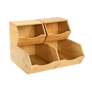 High Quality Elegant Eco-Friendly Set of 3 Pieces Bamboo Pantry Storage <b>Bins</b> Lid Organizer Rack Multipurpose Kitchen Counter - Product Image 1
