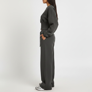 Conjunto Deportivo Unisex Gris con Capucha, Transpirable, de Felpa, Corte Holgado, Pantalones con Cordón, Bolsillos Laterales, Top con Botones, Color Sólido, Otoño - Product Image 3