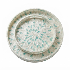 Ensemble de plateaux de service rectangulaires de luxe en nacre incrustée, beige, mosaïque, pour table basse, ottoman, hôtel, décoration intérieure - Product Image 3