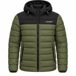 Veste matelassée à capuche pour homme, couleur olive et noir, chaude, imperméable, légère, pour l'hiver et les activités de plein air, One Apex - Product Image 4
