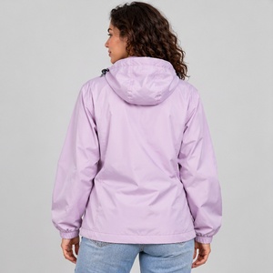 Chaqueta Cortavientos Lila con Capucha para Mujer, Marca Privada, Cierre Completo, Cordón Ajustable en el Bajo, Ropa Deportiva, Logotipo Personalizado, Ropa Casual - Product Image 3
