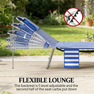 Silla de Jardín Ajustable con Rayas Azules, Tumbona para Tomar el Sol, Tumbona Azul - Product Image 2