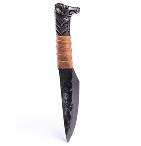 Couteau Viking à lame en acier carbone, pointe tombante, 5,5 pouces, manche en cuir - Product Image 2