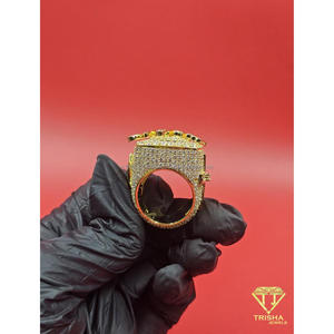 Anillo de Plata de Ley 925 Premium con Diseño de Letras y Diamantes de Moissanita para Minoristas de Joyería de Moda Iced Out - Product Image 5