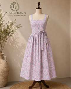Vestido Maxi Boho Estampado con Corte Evase, Escote Cuadrado y Cintura Imperio, 100% Algodón Chifón con Capa Transparente - Casual para Uso Diario de Verano - Product Image 5