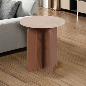Table basse ronde minimaliste moderne avec dessus en MDF et pieds en bois massif pour la maison, le salon ou la chambre à coucher - Product Image 1