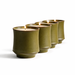 Vase à bougie en céramique moderne, finition olive mate, mèche unique, longue durée de combustion, design élégant en forme de gobelet, décoration de luxe pour la maison, cadeau - Product Image 1