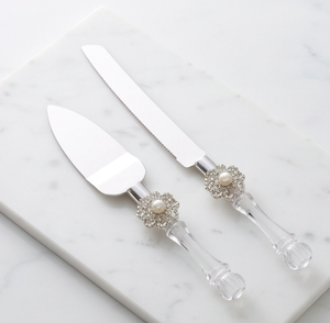 Espátula y Cuchillo para Pastel con Diseño de Cuentas de Cristal Acrílico, Herramientas de Acero Inoxidable para Servir, Cuchillo para Ceremonias y Bodas - Product Image 1