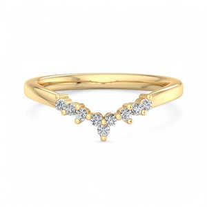 Anillo de Diamantes Cultivados en Laboratorio con Forma de V, Banda Curva con Diamantes Redondos, Oro de 14K/18K, Anillo Apilable para Boda, Anillo Minimalista - Product Image 1