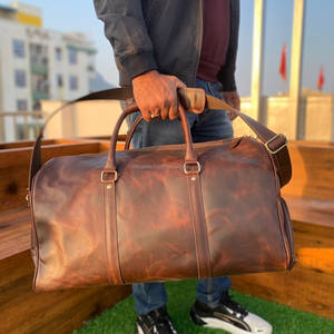 Bolsa de lona de cuero genuino personalizada Unisex de lujo, bolsas de viaje para equipaje de noche Weekender - Product Image 2