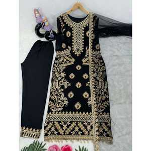 Vestido de encaje elegante de diseñador con top Dupatta y conjunto de secuencia elegante Pent - Product Image 6