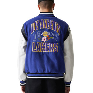 Blouson universitaire vintage unisexe personnalisé avec manches brodées, style streetwear hiver écoresponsable, col montant contrastant - Product Image 5