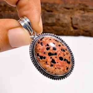 Pendentif en jaspe dalmatien, argent sterling 925, pierre précieuse unique à pois, collier artisanal, bijoux bohèmes, cadeau - Product Image 6