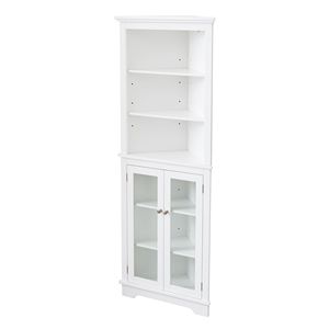 FRALIMK Gabinete de almacenamiento de esquina alto blanco mate Estantes ajustables Puertas de vidrio dobles Almacenamiento de piso Organizadores estrechos Cocina - Product Image 2
