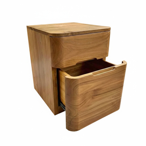 Mesa de Noche de Teca Sólida de Primera Calidad, Diseño Minimalista, Línea Curva, Mueble de Dormitorio Moderno con Cajón de Almacenamiento - Product Image 2