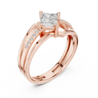 Bague de fiançailles en moissanite taille princesse couleur D - Plaqué or rose sur argent sterling 925 avec sertissage en forme de cerf-volant
