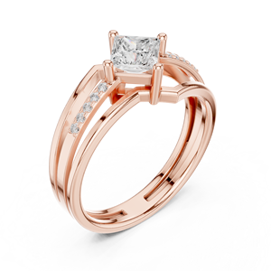 Anillo de compromiso de moissanita talla princesa color D - Chapado en oro rosa sobre plata de ley 925 con engaste tipo cometa - Product Image 4