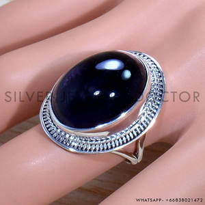 Anillos de Plata de Ley 925 con Gema de Amatista Cabujón de Forma Ovalada, Precio al por Mayor, Joyería de Plata - Product Image 2