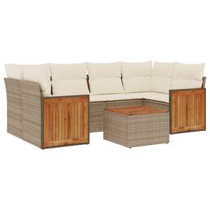 Conjunto de Sofá de Jardín de Ratán Beige con Cojines de Espuma de Alta Densidad, Muebles de Exterior de Diseño Contemporáneo, Resistentes al Agua y a los Rayos UV - Product Image 2