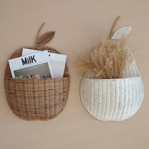 Cesta colgante de pared con forma de manzana para decoración de dormitorio infantil, cestas de ratán montadas en la pared - Product Image 6