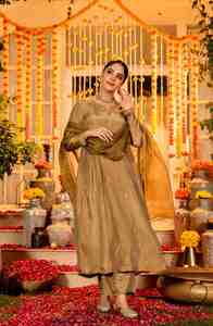 Ensemble Kurta et pantalon en soie Chanderi pour femme, tenue de fête ethnique, avec dupatta, vêtements traditionnels, séchage rapide, convient à toutes les saisons - Product Image 6