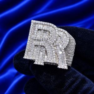 Double Letter <b>Ring</b> 925 Sterling <b>Silver</b> Iced Out VVS Moissanite Diamond Channel Setting Custom <b>Statement</b> <b>Ring</b> - Product Image 3