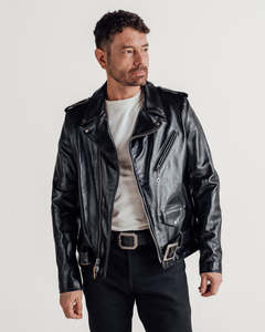 Chaqueta de Motociclista de Cuero Genuino Negro para Hombre, con Cierre de Cremallera, Cuello Camisero, Corte Regular, Estilo Otoñal - Product Image 1