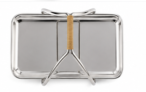 Elegante Bandeja de Servir de Metal Plateado con Asas Arqueadas y Patas Elevadas, Plato Rectangular de Lujo para Comida, para Mesa de Buffet - Product Image 6