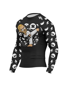 Rashguard noir à manches courtes pour homme avec motif tête de mort et imprimé de personnage, t-shirt de compression à séchage rapide pour MMA, BJJ, grappling - Product Image 4