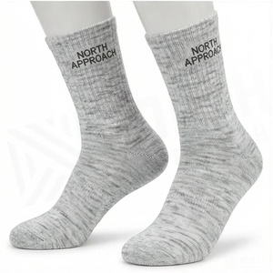 Crew <b>Socks</b> Gray Marled Letter Print Breathable Cotton Adult Spring Casual <b>Socks</b> - Product Image 3