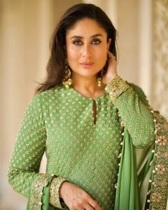 <b>Green</b> <b>Net</b> Saree Salwar Set Embroidered Blouse Kurta Pakistani Indian Outfit for Eid Party Wedding - Product Image 6