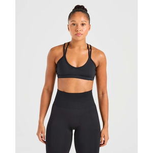 Soutien-gorge de sport noir pour femme, col rond, dos nageur, maintien moyen, sans couture, respirant, pour yoga et activités sportives - Product Image 1