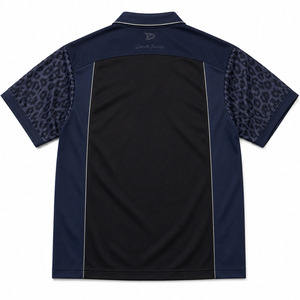 Camiseta Polo con Cierre para Hombre, Estilo Y2K, Manga con Estampado de Leopardo Color Zafiro Oscuro, Camiseta Retro de Moda con Detalles Plateados - Product Image 2