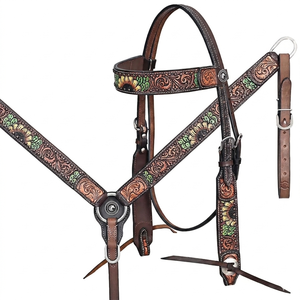 Meilleures ventes : Têtière et harnais en cuir tressé à la main |   Ensemble de harnais décoratif pour chevaux de style western |   Cuir véritable - Product Image 2