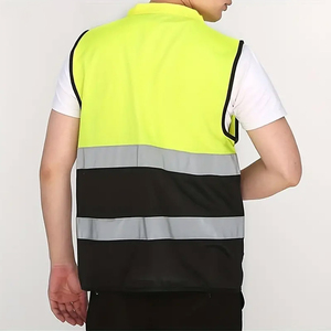 Men's <b>High</b> <b>Visibility</b> Breathable Canvas Security Vest Reflective Strips Yellow Safety Working Zipper O-Neck Safety Vest - Product Image 4