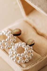 Beaded Pearl Wreath Hoop Earrings With <b>Abalone</b> <b>Shell</b> Stud Earrings Bridal Gift For Women - Product Image 3