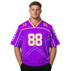 Maillot de sport à manches courtes pour homme, bleu, rouge, blanc, numéro 88, col en V, avec motif géométrique étoiles, respirant, coupe régulière - Product Image 4