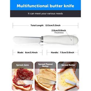 4-Pack Comfortable Handle Stainless Steel <b>Cheese</b> Spreader and Butter <b>Knife</b> <b>Set</b> 5.3\" White for Kitchen Use - Product Image 3